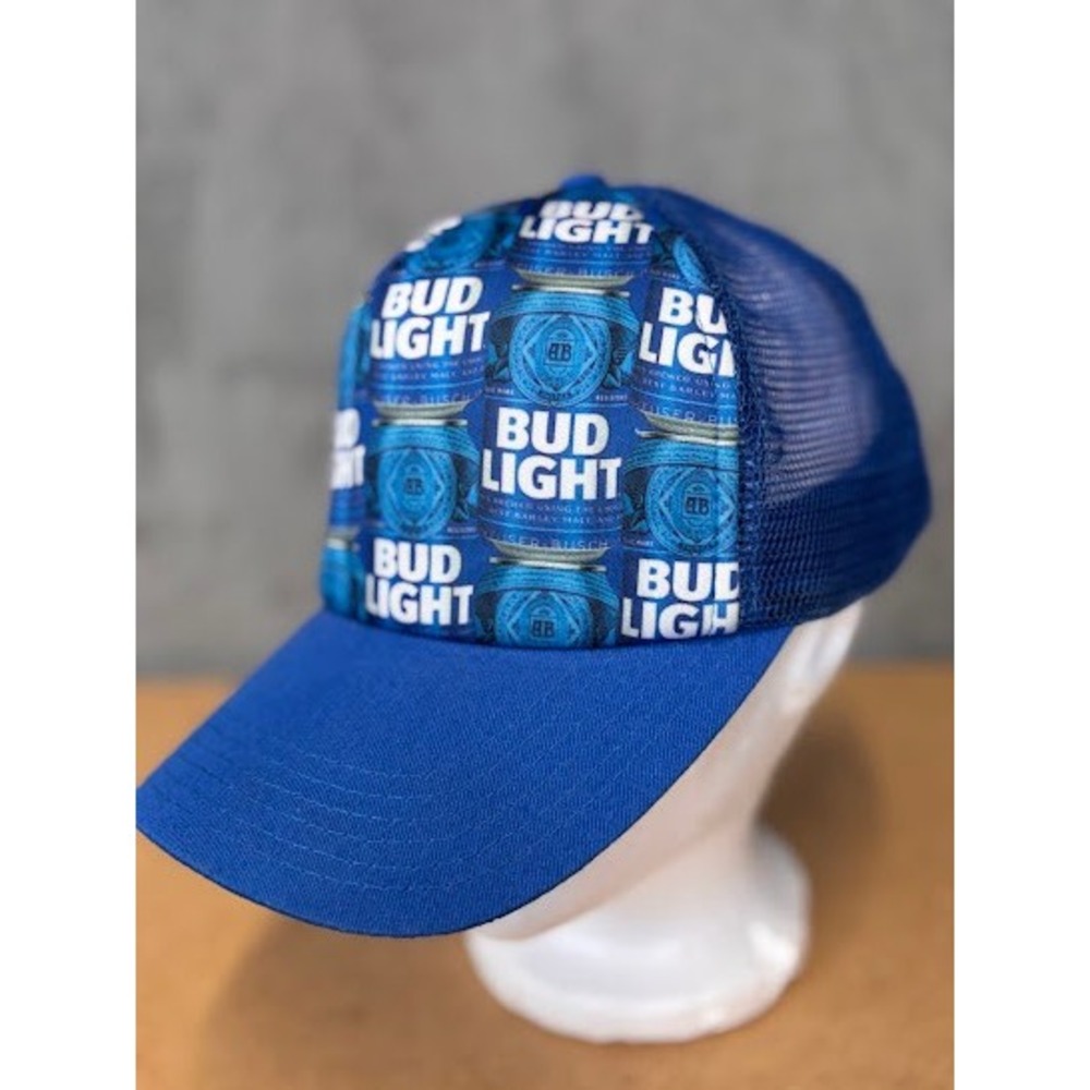 Bud Light Blue Beer Can Graphic Trucker Hat Snapback Mesh Cap One Size - Picture 4 of 7